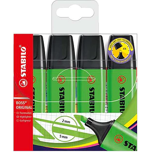 Stabilo Boss 70 Pack de 4 Marcadores Fluorescentes - Trazo entre 2 y 5mm - Recargable - Tinta con Base de Agua - Color Verde