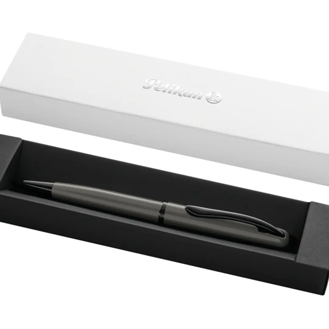 Pelikan Jazz Noble Boligrafo Retractil - Trazo de 1mm - Mecanismo de Giro - Recambio 337M Azul - Estuche de Regalo - Cuerpo Satinado - Color Gris Oscu 1