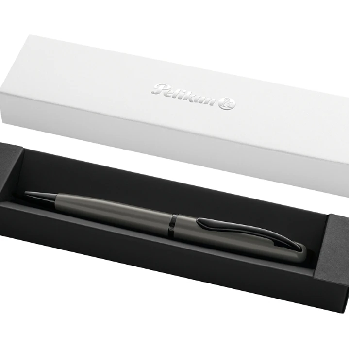 Pelikan Jazz Noble Boligrafo Retractil - Trazo de 1mm - Mecanismo de Giro - Recambio 337M Azul - Estuche de Regalo - Cuerpo Satinado - Color Gris Oscu 1