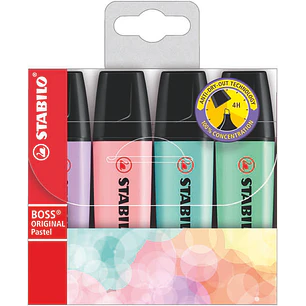 Stabilo Boss 70 Pastel Pack de 4 Rotuladores Marcadores Fluorescentes - Trazo entre 2 y 5mm - Recargable - Tinta con Base de Agua - Colores Pastel Sur