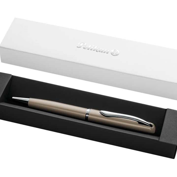 Pelikan Jazz Noble Boligrafo Retractil - Trazo de 1mm - Mecanismo de Giro - Recambio 337M Azul - Estuche de Regalo - Cuerpo Satinado - Color Pardo 1