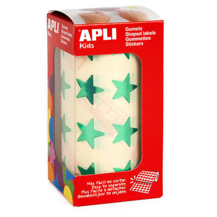 Apli Gomets Estrella Verde Metalizado - Tamaño 19.5mm - 1416 Gomets por Rollo - Adhesivo Permanente - Ideal para Escuelas y Talleres Infantiles - Cump 1