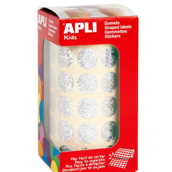 Apli Gomets Redondos Holograficos - Tamaño Ø 15mm - Adhesivo Permanente - 59 Hojas Pretroqueladas - Desarrolla la Psicomotricidad Fina y Trabaja Varia 1