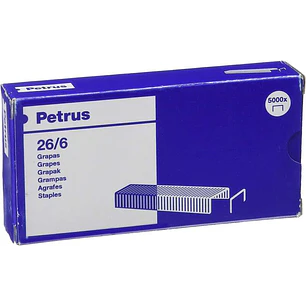 Petrus Caja de 5000 Grapas 26/6 Cobreadas - Hasta 30 Hojas - Patilla de 6mm