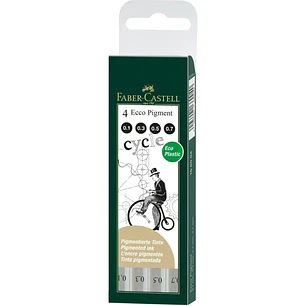 Faber-Castell Ecco Pigment Pack de 4 Rotuladores Calibrados 0.1, 0.3, 0.5, 0.7mm - Punta Engastada en Metal - Tinta Pigmentada Resistente al Agua y a 