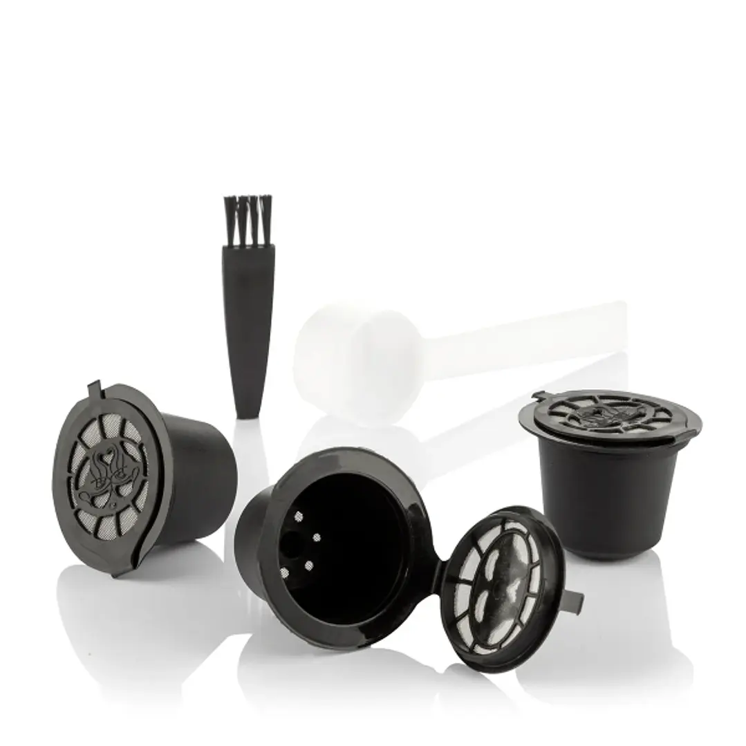 Innovagoods Recoff Pack de 3 Capsulas de Cafe Reutilizables - Acero Inoxidable - Facil Limpieza - Compatible con Cafeteras Nespresso - Sostenible y Ec 1