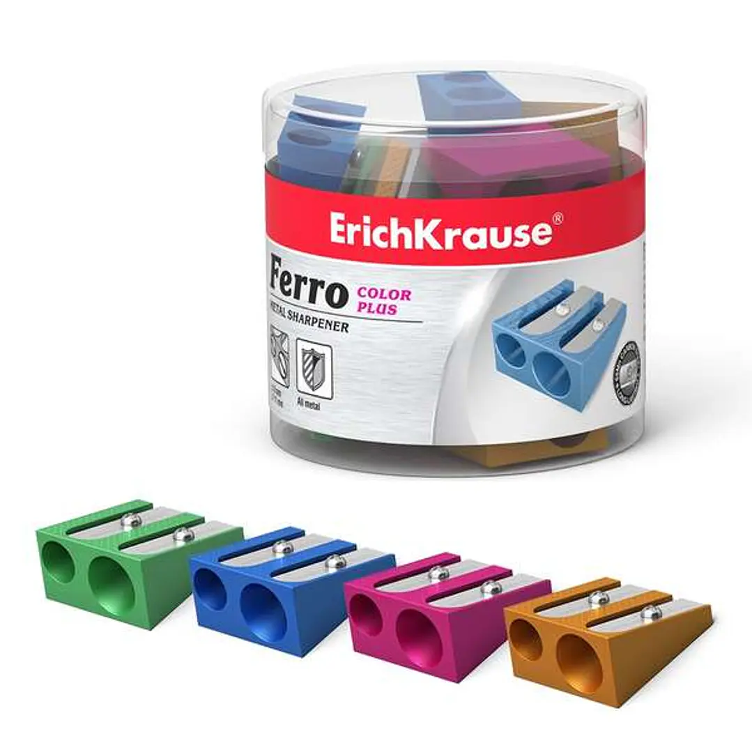 Erichkrause Ferro Color Plus - Sacapuntas Doble de Aluminio - Agarre Ergonomico - 8mm y 11mm de Diametro - Color Surtido 1