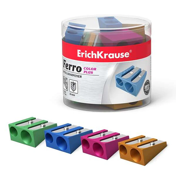 Erichkrause Ferro Color Plus - Sacapuntas Doble de Aluminio - Agarre Ergonomico - 8mm y 11mm de Diametro - Color Surtido 1