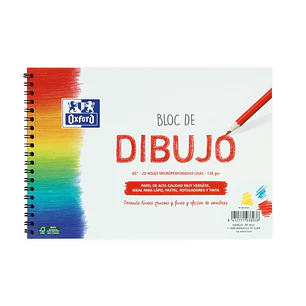 Oxford Dibujo Escolar Bloc Espiral Dibujo A5+ - Tapa Blanda/Contratapa Rigida - 20 Hojas 130gr Liso