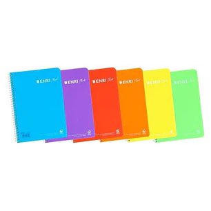 Enri Plus Cuaderno Espiral Formato Cuarto Pautado 3.5 con Margen - 80 Hojas 90gr - Cubierta de Plastico - Colores Surtidos
