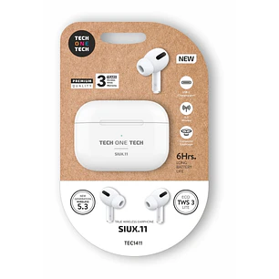 TechOneTech SIUX Auriculares Inalambricos Bluetooth TWS - Hasta 20h de Reproduccion - IPX5 - Color Blanco