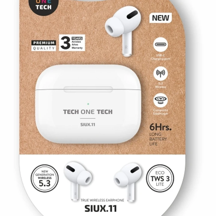 TechOneTech SIUX Auriculares Inalambricos Bluetooth TWS - Hasta 20h de Reproduccion - IPX5 - Color Blanco 1
