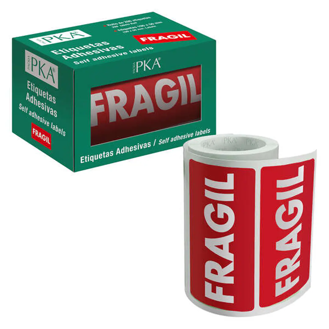 Dohe Rollo de 200 Etiquetas Adhesivas Fragil - 100x50mm - Letras Blancas sobre Fondo Rojo - Ideal para Expedicion de Paquetes 1