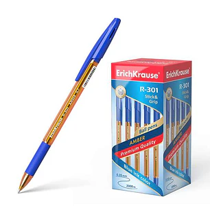 Erichkrause R-301 Amber Stick&Grip Boligrafo de Bola Punta 0.7mm - Trazo 0.35mm - Agarre con Grip de Goma - Tinta de Secado Rapido - Cuerpo Naranja Tr