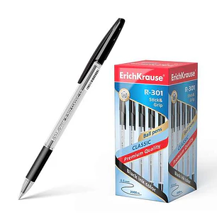 Erichkrause R-301 Stick&Grip Boligrafo de Bola Punta 1.0mm - Trazo 0.5mm - Agarre con Grip de Goma - Tinta de Secado Rapido - Cuerpo Transparente - Ca