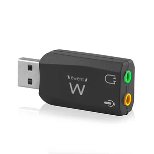 Ewent EW3751 Adaptador USB Audio - 2 Conectores 3.5mm para Microfono y Altavoces - Sonido 5.1 - Color Negro