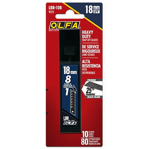 Olfa Pack de 10 Cuchillas de Negras para Cuters 18mm - Acero al Carbono - Un 25% mas Afiladas - 8 Segmentos