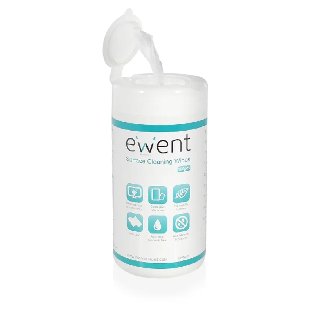 Ewent Toallitas de Limpieza para Pantallas - Antibacteriano - Antiestatica - Sin Alcohol - Color Blanco 1