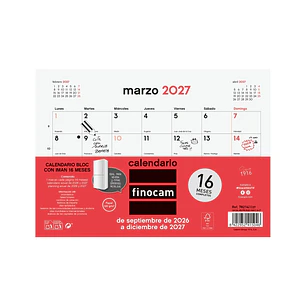 Finocam Neutro Bloc Calendario con Iman - 16 Meses - Mes Vista - Formato S - 210x150mm - Listado de Festivos - Papel de 120g/m2 - Listado de Festivos 