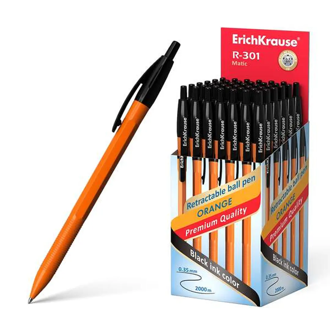 Erichkrause Boligrafo Automatico R-301 Naranja Matic 07 - Cuerpo Hexagonal Opaco - Grip - Punta de 07mm - Tinta de Secado Rapido - Color Negro 1