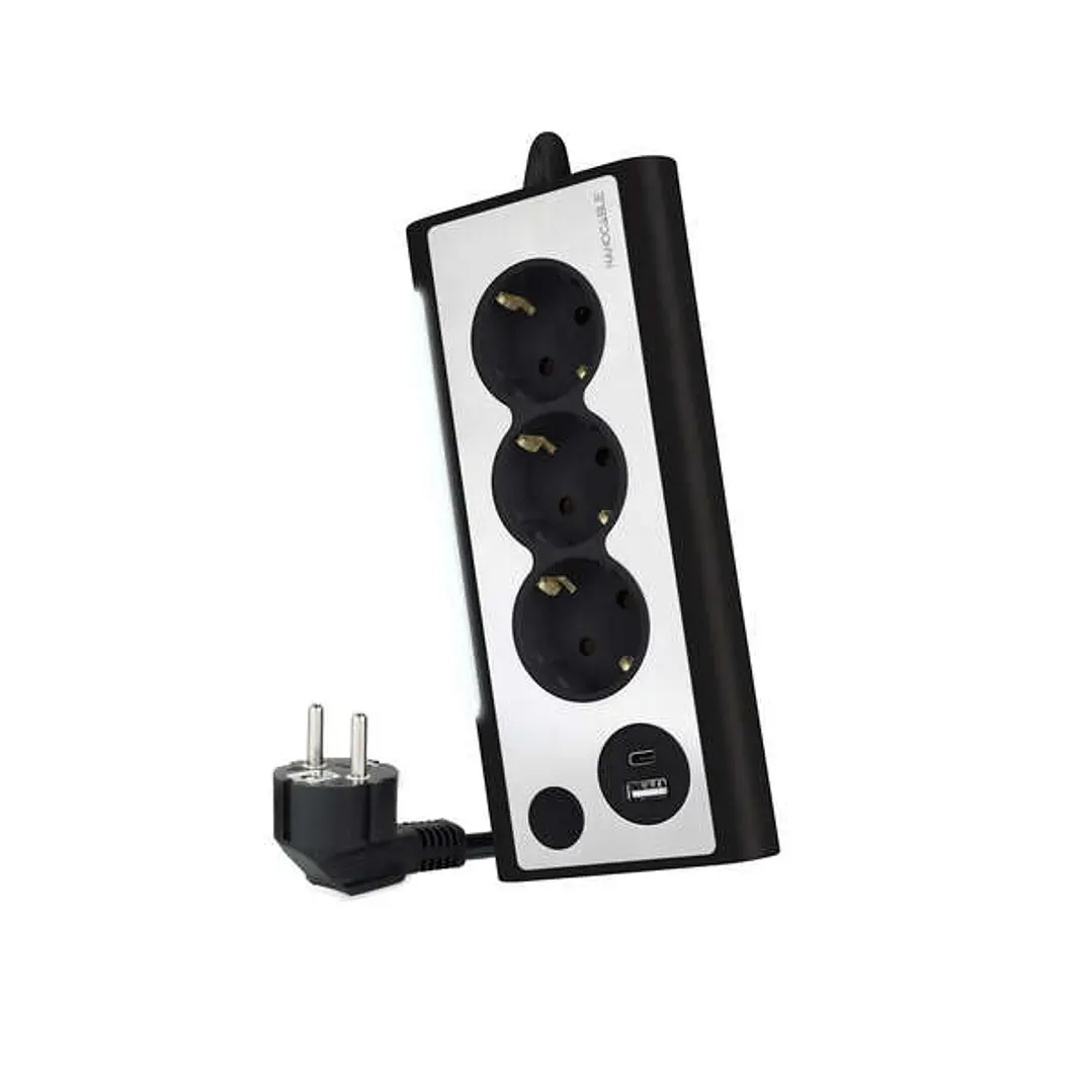 Nanocable Regleta de Sobremesa con 3x Shuckos, 1x USB-C y 1x USB-A - Iluminacion LED con Interruptor - Cable de 1.50m 1