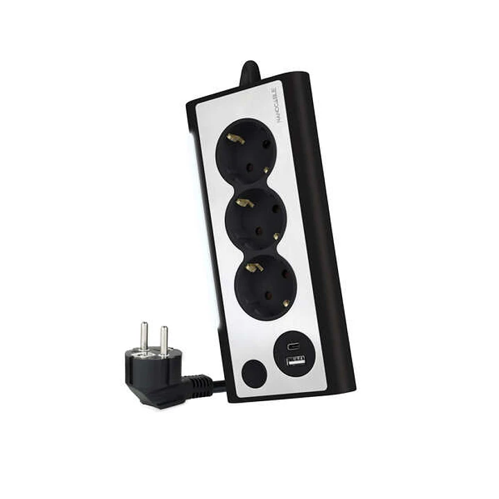Nanocable Regleta de Sobremesa con 3x Shuckos, 1x USB-C y 1x USB-A - Iluminacion LED con Interruptor - Cable de 1.50m 1