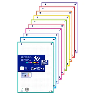 Oxford Recambio de 200 Hojas con 4 Taladros - Formato A4 - Cuadricula 5x5 Enmarcada - Anti Traspaso de Tinta - Digitalizacion de Textos con App - Colo