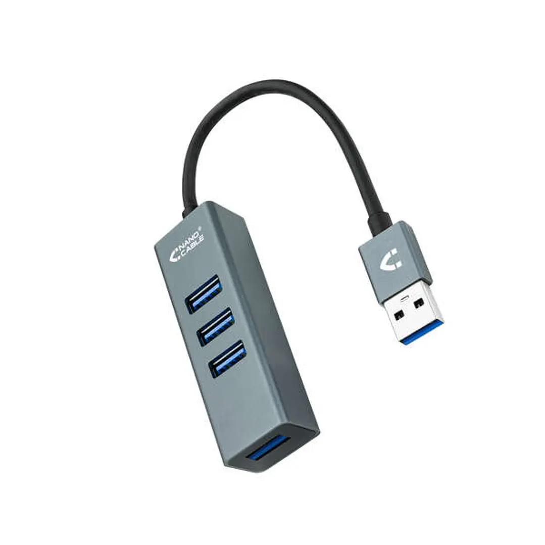 Nanocable Hub USB 3.0 4xUSB3.0. USB-A/M-USB 3.0/H - Aluminio - 10 cm - Color Gris 1