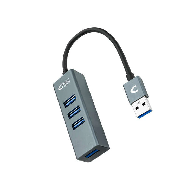 Nanocable Hub USB 3.0 4xUSB3.0. USB-A/M-USB 3.0/H - Aluminio - 10 cm - Color Gris 1