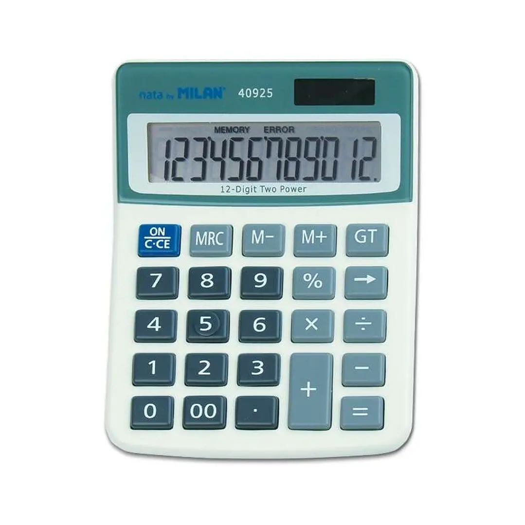 Milan Calculadora de Sobremesa 12 Digitos - 3 Teclas de Memoria - Apagado Automatico - Color Blanco/Azul 1