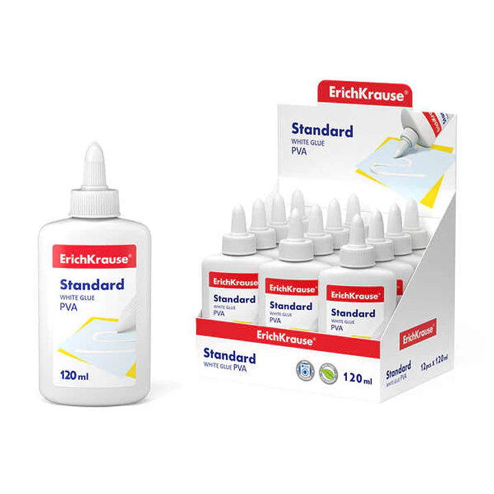 Erichkrause Cola Blanca PVA Standard 120ml - Aplicador Autolimpiante - Regulador de Intensidad - No Toxico - Resistente al Frio - Color Blanco 1