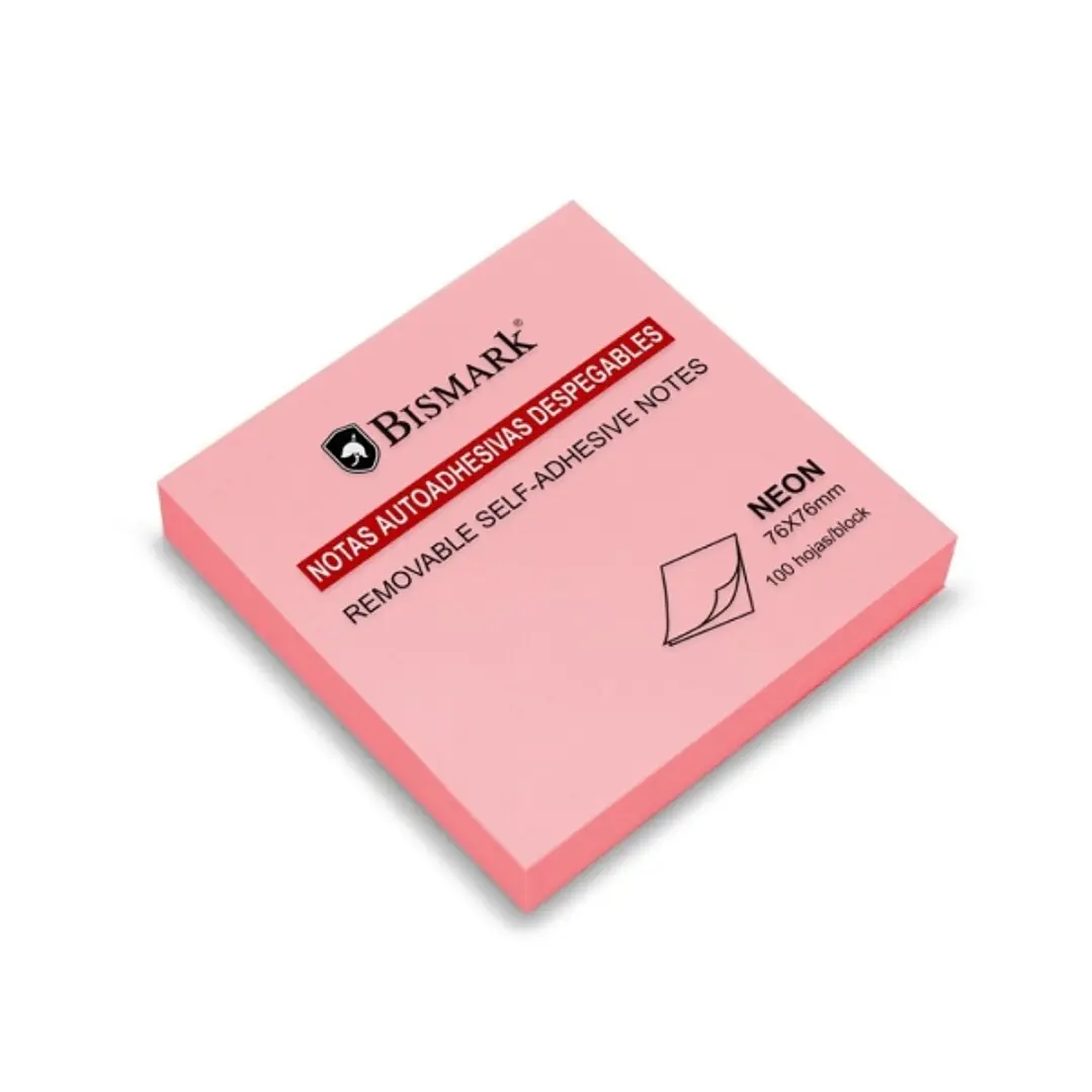 Bismark Bloc de 100 Notas Adhesivas 76x76mm - Color Rosa Neon 1
