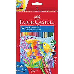 Faber-Castell Classic Colour Acuarelable Pack de 36 Lapices de Colores Hexagonales Acuarelables + Pincel - Resistencia a la Rotura - Colores Surtidos