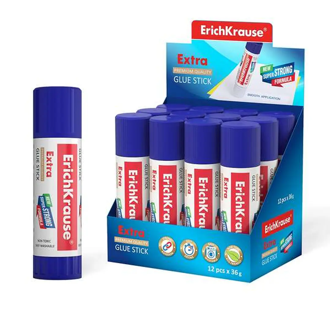 Erichkrause Pegamento en Barra Extra 36gr - Formula Super Fuerte - Consumo Economico - Adhesion Rapida y Fiable - Facil de Lavar con Agua - No Toxico  1