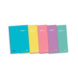 Enri Plus Cuaderno Espiral Formato Folio Cuadriculado 4x4mm - 80 Hojas 90gr con Margen - Cubierta de Plastico - Colores Pastel Surtidos