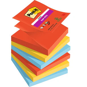 Post-It Super Sticky Pack de 6 Blocs de 90 Notas Adhesivas Reposicionables - Forma Cuadrada - 76x76mm - en Zig-Zag - Colores Surtidos