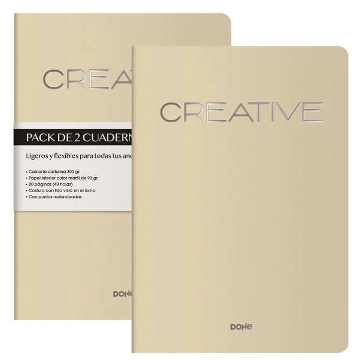 Dohe Creative Cuaderno Notebook A4 40 Hojas Lisas - Papel Ahuesado 90 g/m2 - Tapa en Cartulina 300g/m2 - Color Beige 1