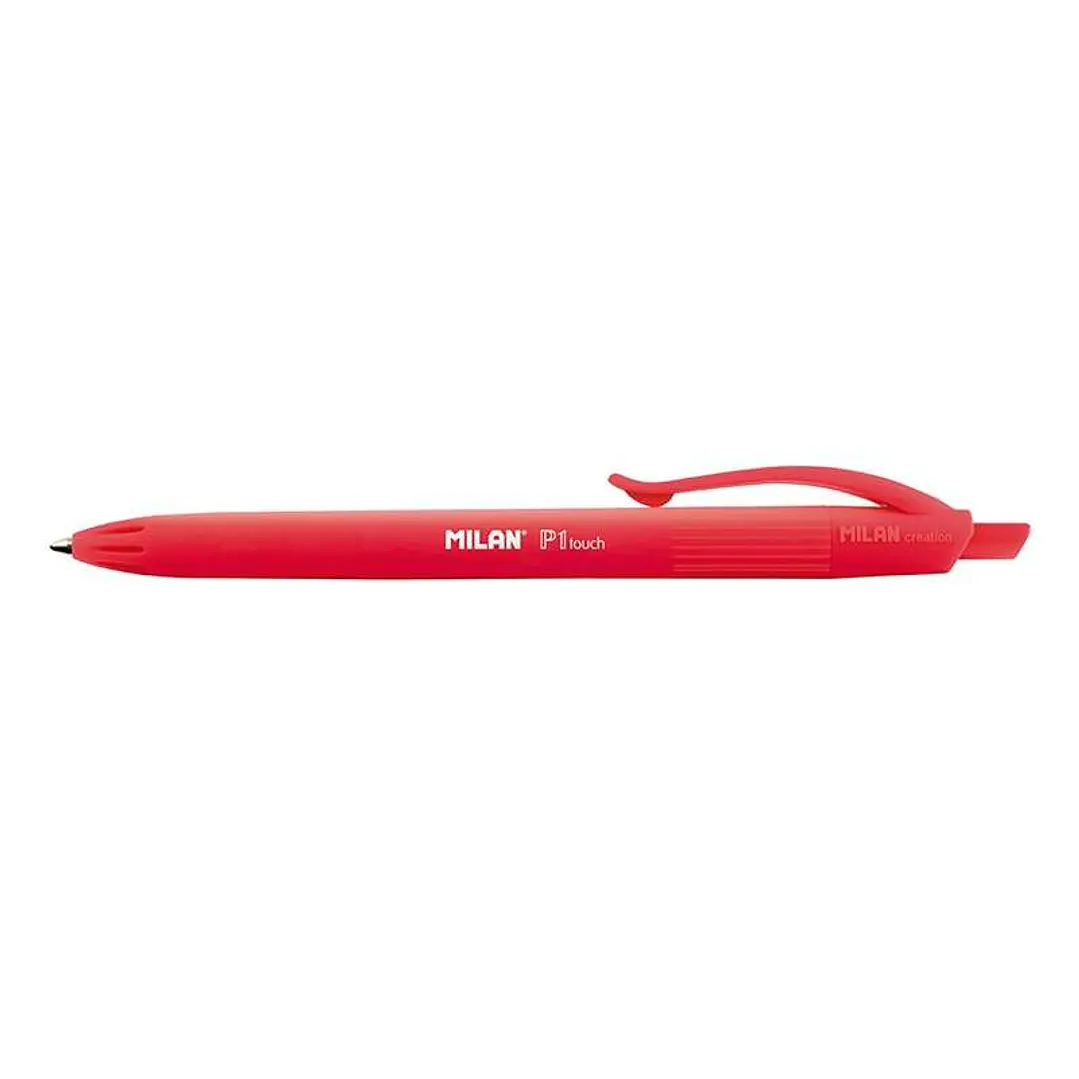Milan P1 Touch Boligrafo de Bola Retractil - Punta Redonda 1mm - Tinta de Aceite - Escritura Suave - 1.200m de Escritura - Color Rojo 1