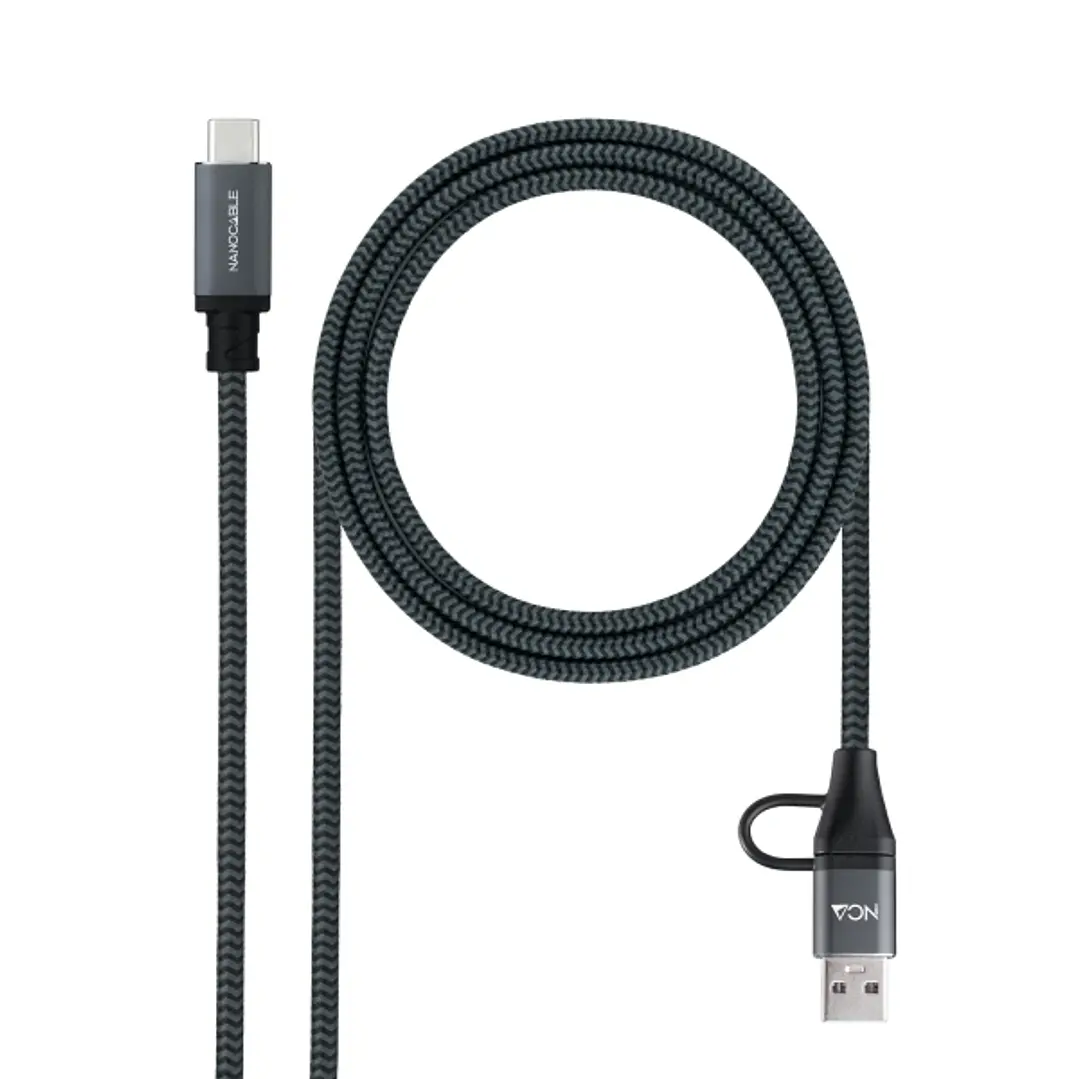 Nanocable Cable USB 3.2 Gen2x2 5A/100W - USB-C + USB-A/M a USB-C/M - 1m - Color Gris 1
