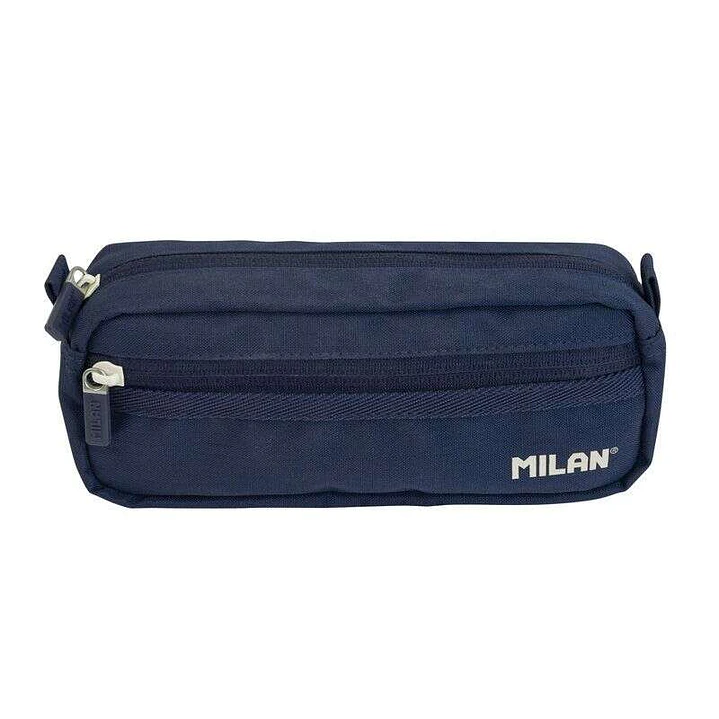Milan Coleccion 430 Estuche Portatodo Rectangular 2 Compartimentos - Tejido Resistente a las Roturas y Rasgaduras - Medidas 21x8,5x6,1cm - Color Azul  1