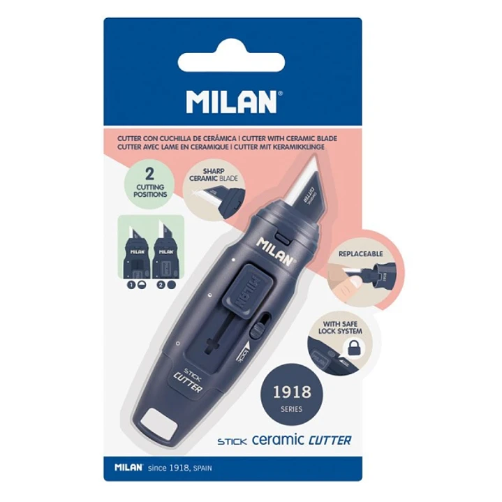 Milan Coleccion 430 Cutter de Hoja Ceramica Reemplazable - Cuchilla con Protector - Bloqueo de Seguridad - Color Azul 1