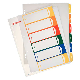 Esselte Indice Proyectos Imprimibles Tipo 1-6 Multicolor - Tamaño A4 Maxi - Material PP Rigido 300 Micras, Portada 350 Micras