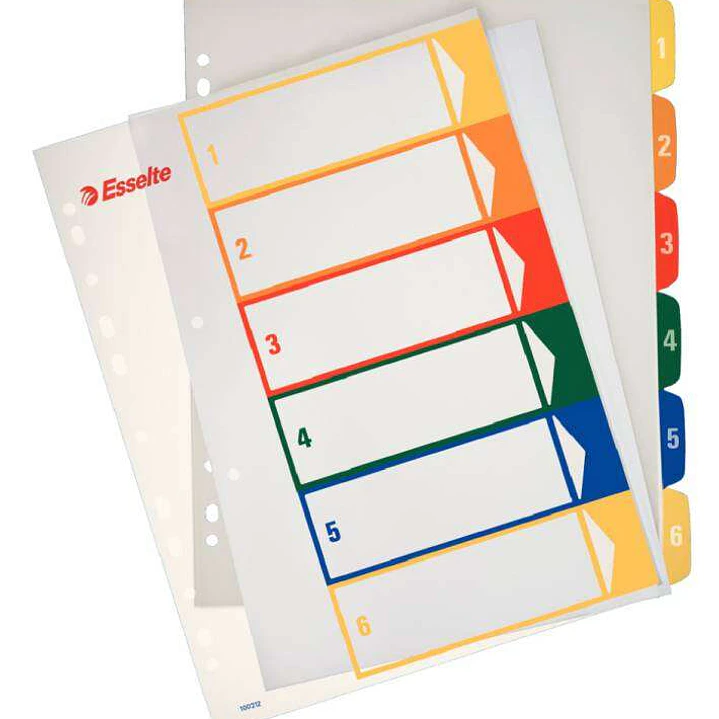 Esselte Indice Proyectos Imprimibles Tipo 1-6 Multicolor - Tamaño A4 Maxi - Material PP Rigido 300 Micras, Portada 350 Micras 1