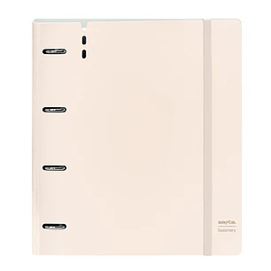 Safta Carpeta de 4 Anillas - PP Foam - Anillas de 35mm - Incluye 100 Hojas A4 - 27x32x4cm - Color Beige