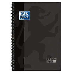 Oxford Europeanbook 1 Cuaderno Espiral Formato A4+ Cuadriculado 5x5mm - 80 Hojas - Banda de Color - Tapa Extradura Brillante - Color Negro