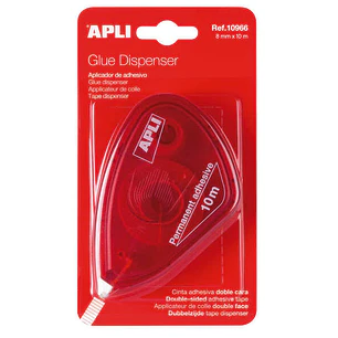 Apli Aplicador Adhesivo Doble Cara 8mm x 10m - Facil de Usar - Adhesivo Fuerte - Ideal para Manualidades y Proyectos Escolares - Transparente