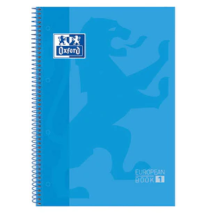 Oxford Europeanbook 1 Cuaderno Espiral Formato A4+ Cuadriculado 5x5mm - 80 Hojas - Banda de Color - Tapa Extradura Brillante - Color Turquesa