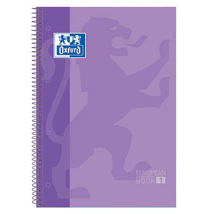 Oxford Europeanbook 1 Cuaderno Espiral Formato A4+ Cuadriculado 5x5mm - 80 Hojas - Banda de Color - Tapa Extradura Brillante - Color Malva