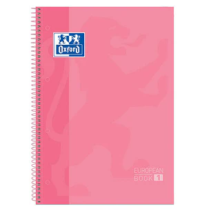 Oxford Europeanbook 1 Cuaderno Espiral Formato A4+ Cuadriculado 5x5mm - 80 Hojas - Banda de Color - Tapa Extradura Brillante - Color Rosa