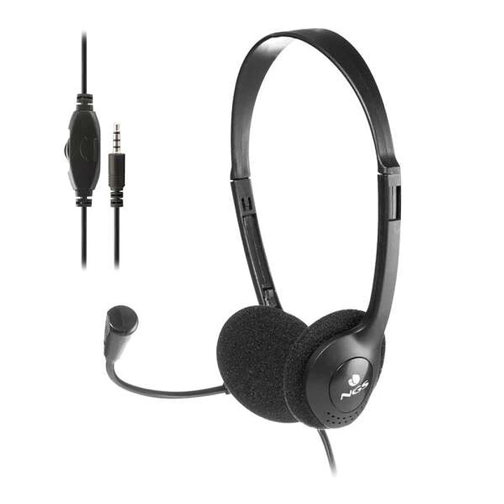 NGS Auriculares con Cable para Portatil - Microfono Ajustable - Diadema Ajustable - Control de Volumen - Conexion de Audio de 3.5mm - Color Negro 1